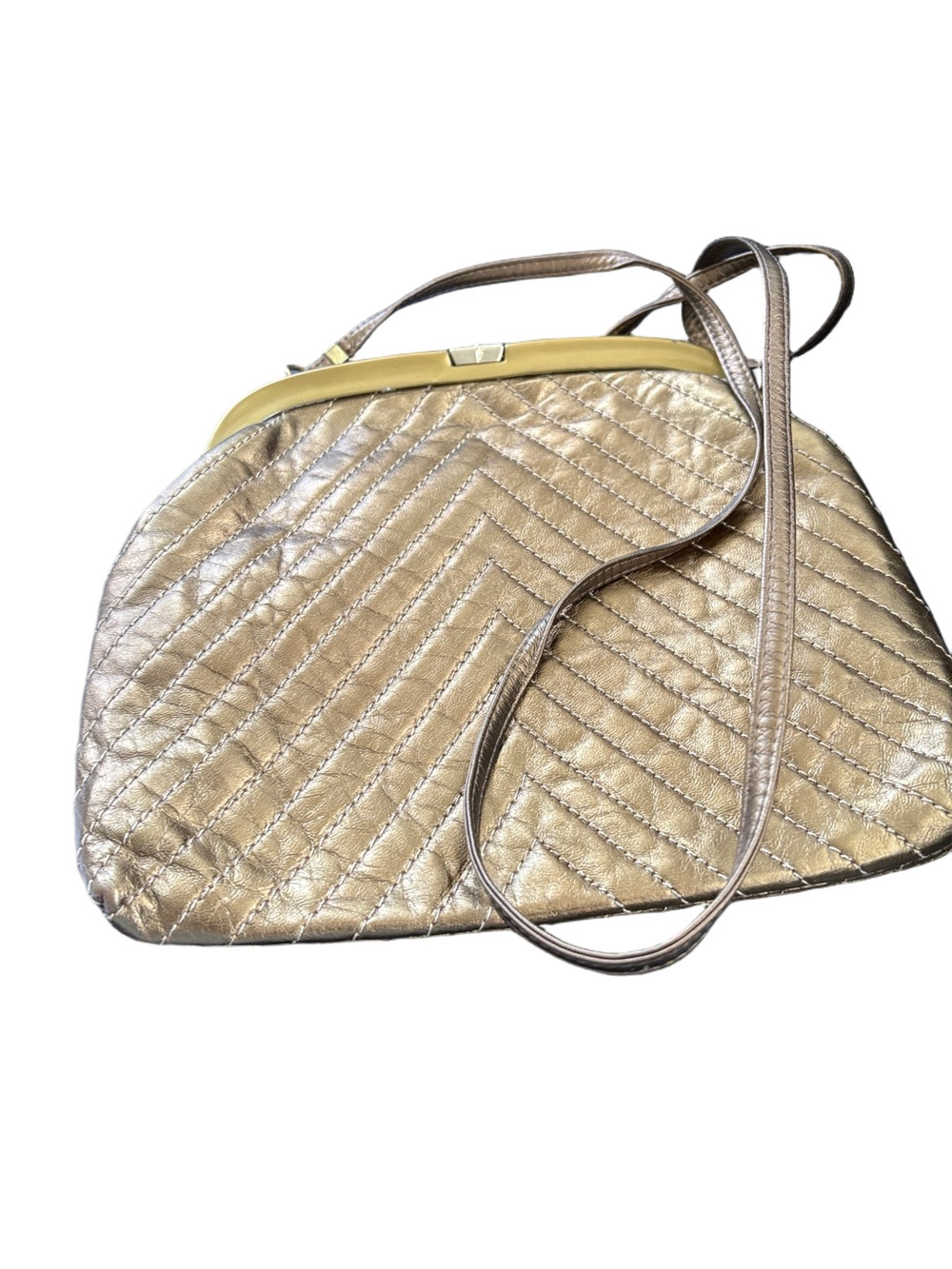Vintage Leather chevron Quilted Evening Bag With Slim Leather  Shoulder Stap